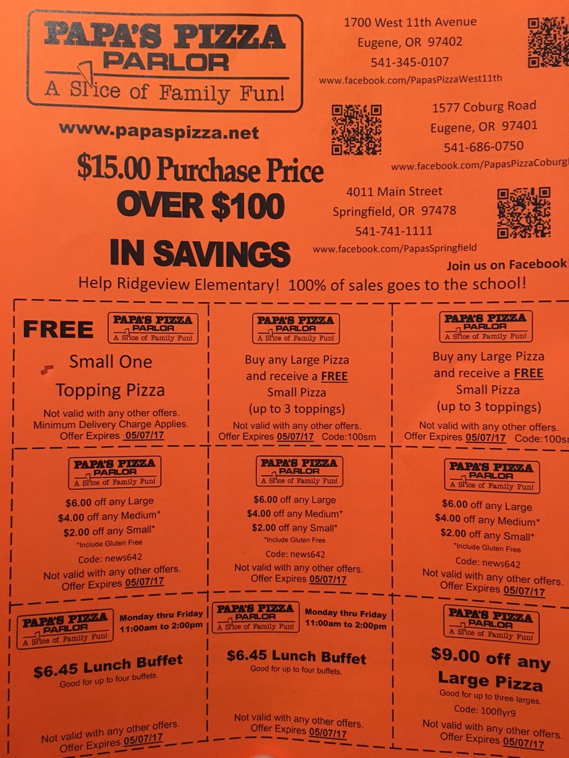 Papa's Pizza Coupons & Canned Food Drive Ridgeview PTO